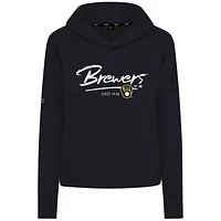 Women's Levelwear Black Milwaukee Brewers Accolade Sweet Express Cropped Tri-Blend Pullover Hoodie