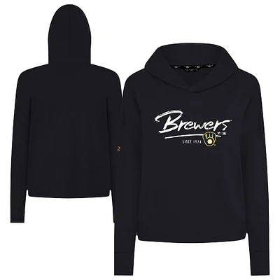 Sweat à capuche court noir Levelwear pour femme, Accolade Sweet Express, des Milwaukee Brewers, en mélange de trois