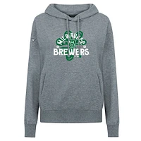 Sweat à capuche gris pour femme Levelwear Milwaukee Brewers St. Patrick's Day Adorn Shamrock