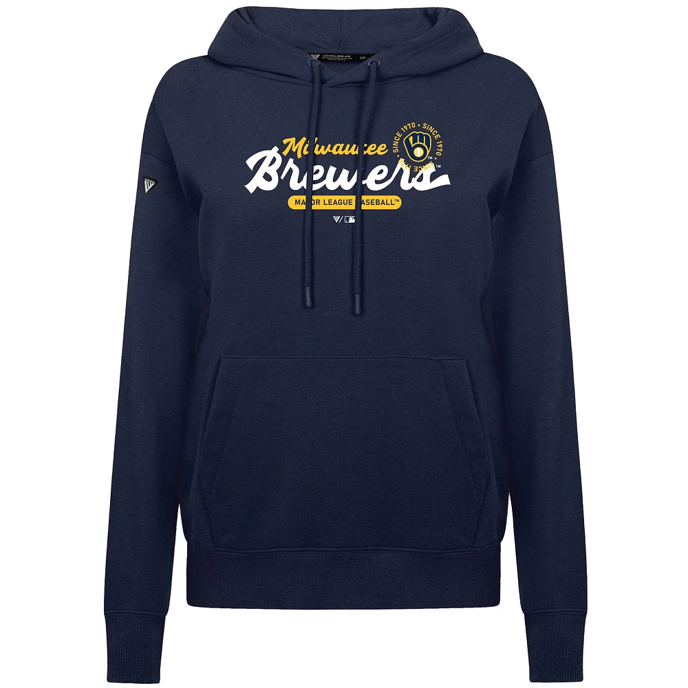 Sweat à capuche bleu marine Levelwear pour femme des Milwaukee Brewers, motif Accolade Adorn Monument