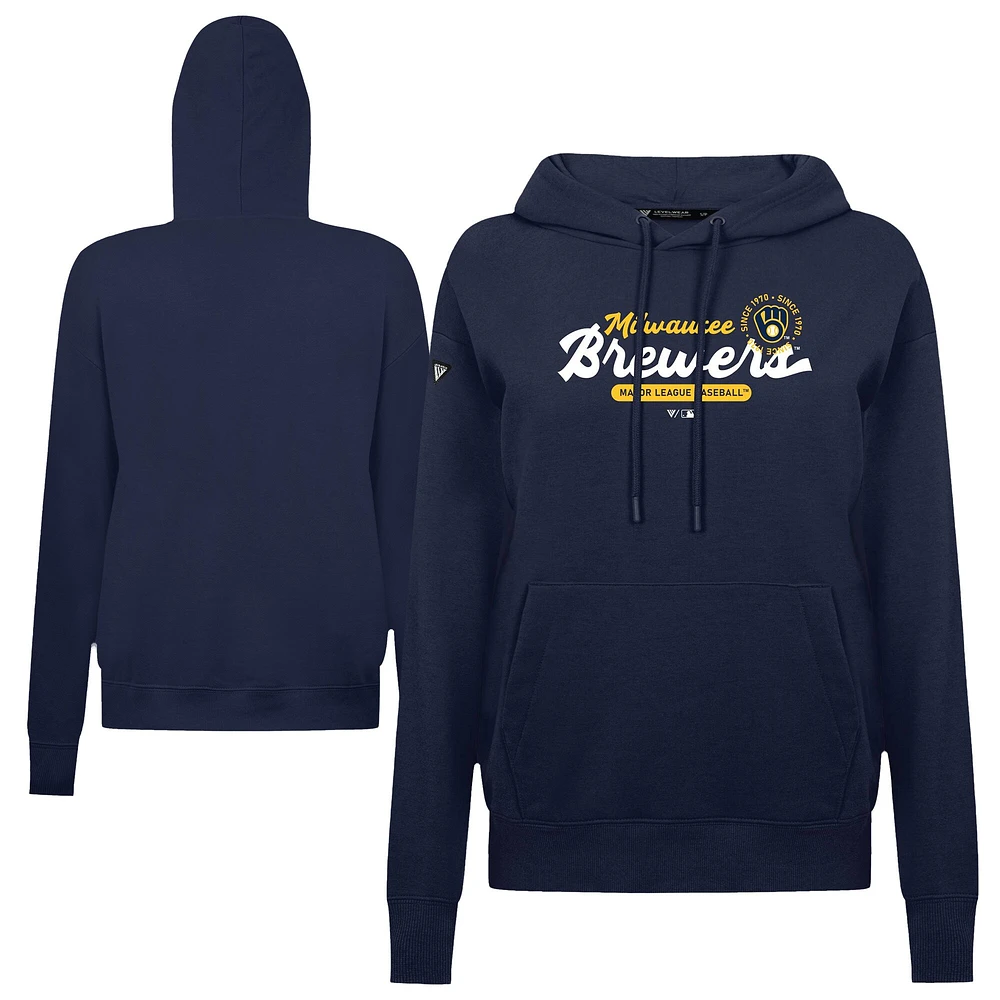 Sweat à capuche bleu marine Levelwear pour femme des Milwaukee Brewers, motif Accolade Adorn Monument
