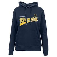 Women's Levelwear  Navy Milwaukee Brewers Adorn Retro Team 2.0 Pullover Hoodie