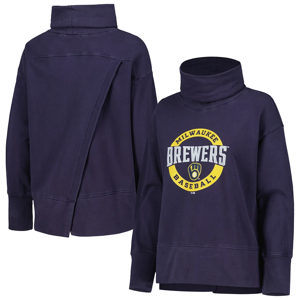 Women's Levelwear Navy Milwaukee Brewers Sunset Farm Team Pullover Sweatshirt