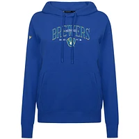Women's Levelwear Royal Milwaukee Brewers  Adorn Throwback Spellout Pullover Hoodie