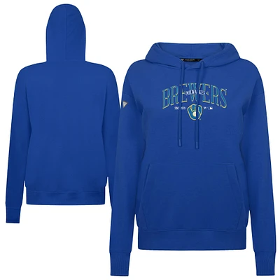 Women's Levelwear Royal Milwaukee Brewers  Adorn Throwback Spellout Pullover Hoodie