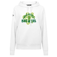 Women's Levelwear  White Milwaukee Brewers St. Patrick's Day Adorn Shamrock Pullover Hoodie