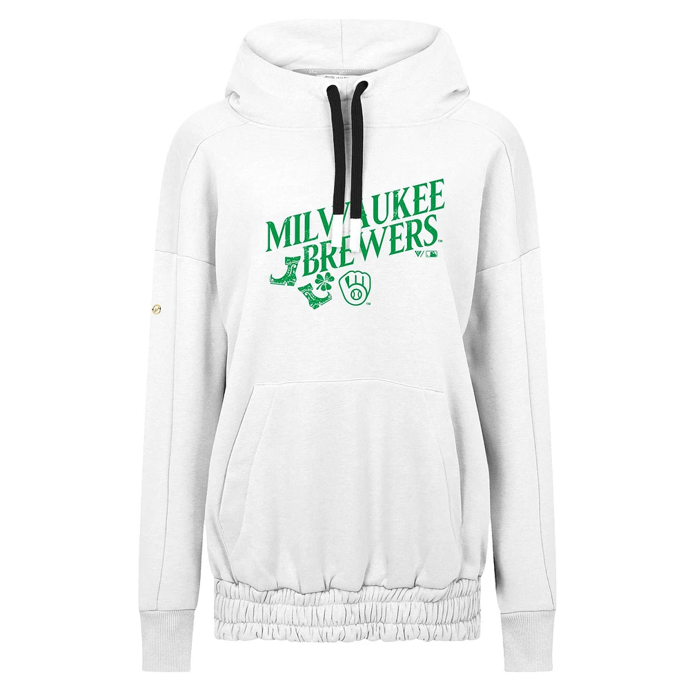 Sweat à capuche blanc pour femme avec bottes en cascade la Saint-Patrick des Milwaukee Brewers