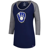Women's Majestic Navy Milwaukee Brewers Raglan 3/4-Sleeve T-Shirt