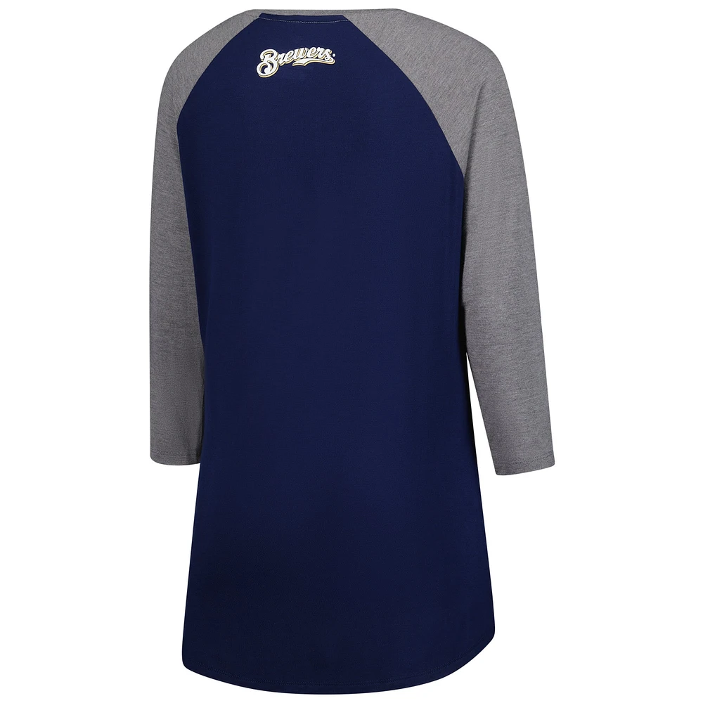 Women's Majestic Navy Milwaukee Brewers Raglan 3/4-Sleeve T-Shirt