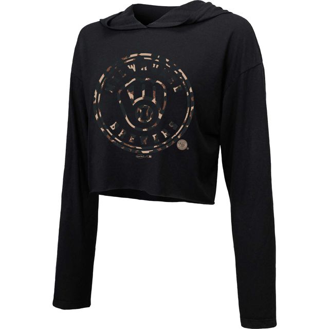 Majestic Threads Sweat à capuche court léopard noir Milwaukee Brewers pour femme