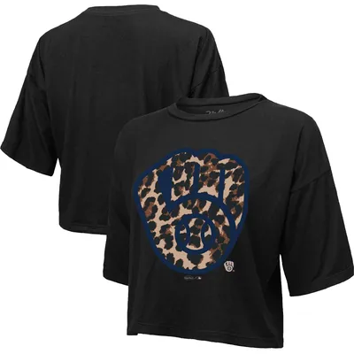 Majestic Threads Black Chicago Cubs Leopard Cropped T-Shirt