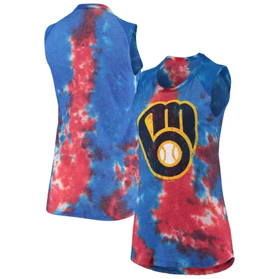 Women's Majestic Threads Red/Blue Colorado Rockies Tie-Dye Tri-Blend Muscle  Tank Top