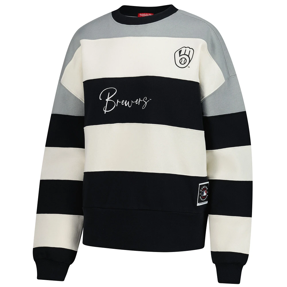 Sweat-shirt en molleton imprimé Mitchell & Ness gris/noir pour femme, collection Cooperstown, Milwaukee Brewers