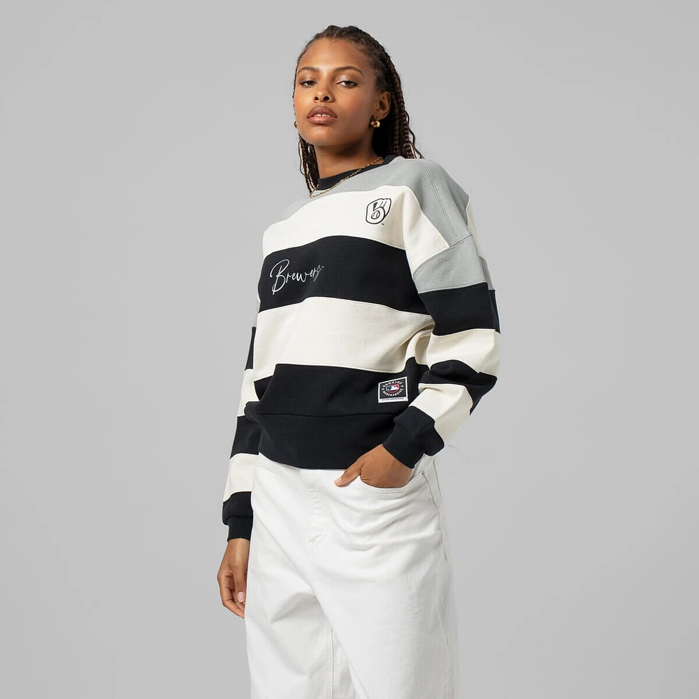 Sweat-shirt en molleton imprimé Mitchell & Ness gris/noir pour femme, collection Cooperstown, Milwaukee Brewers
