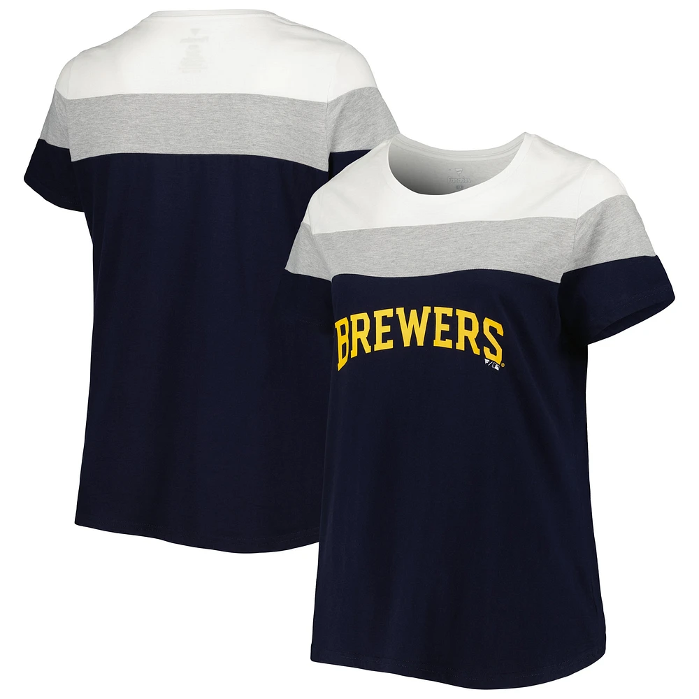 T-shirt à couleurs contrastées bleu marine/gris chiné Milwaukee Brewers pour femme