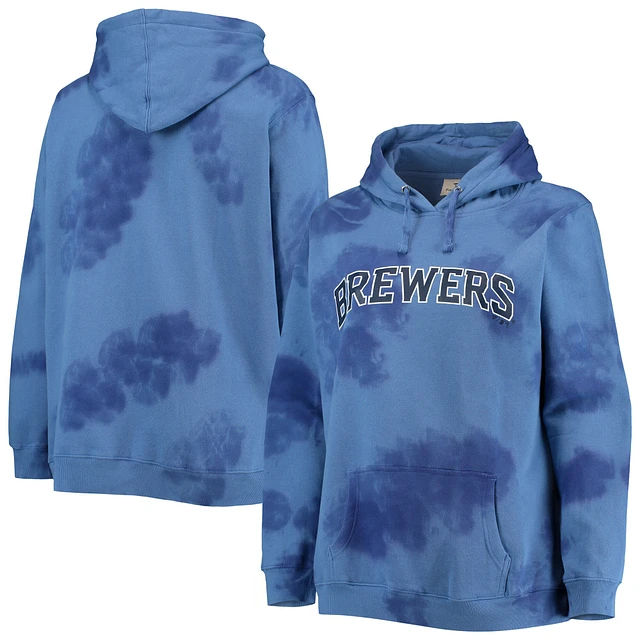 Women's Refried Apparel White/Navy Milwaukee Brewers Cropped Pullover Hoodie