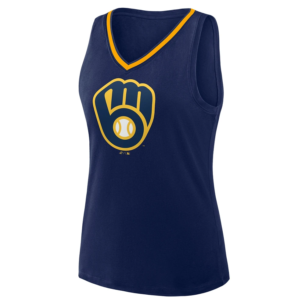 Women's Navy Milwaukee Brewers Stellar Win V-Neck Tank Top