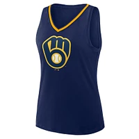 Women's Navy Milwaukee Brewers Stellar Win V-Neck Tank Top