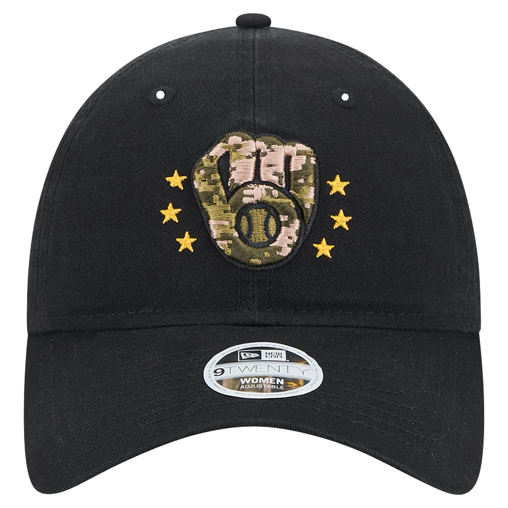 Casquette réglable noire Milwaukee Brewers 2024 Armed Forces Day 9TWENTY pour femme