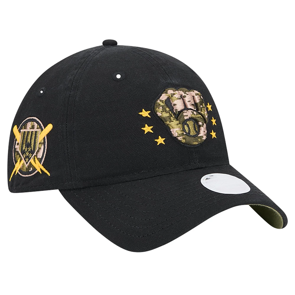 Casquette réglable noire Milwaukee Brewers 2024 Armed Forces Day 9TWENTY pour femme