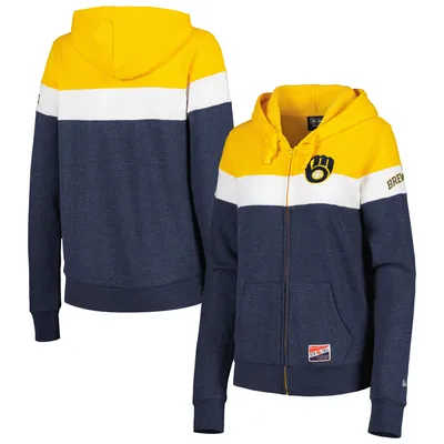 Women's New Era Heather Navy Milwaukee Brewers Colorblock Full-Zip Hoodie Jacket