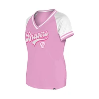 Women's New Era Light Pink Milwaukee Brewers Gameday V-Neck T-Shirt