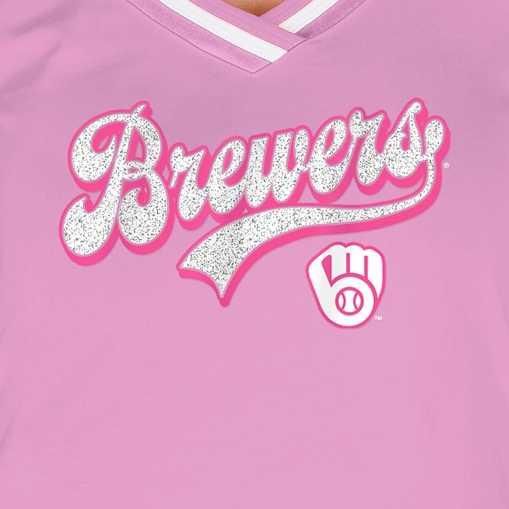 Women's New Era Light Pink Milwaukee Brewers Gameday V-Neck T-Shirt