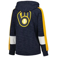 Sweat à capuche et fermeture éclair intégrale color block Milwaukee Brewers New Era bleu marine pour femme