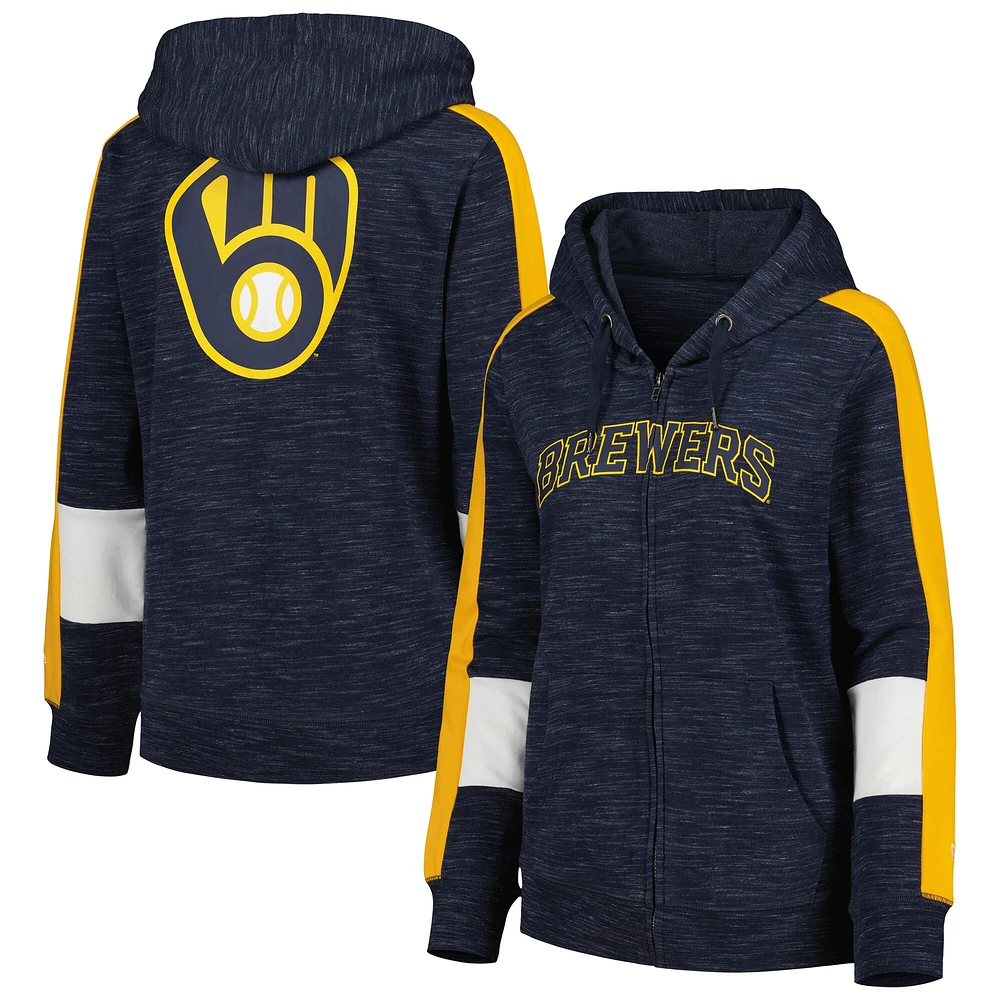 New Era Women's New Era Navy Milwaukee Brewers Colorblock Full-Zip Hoodie