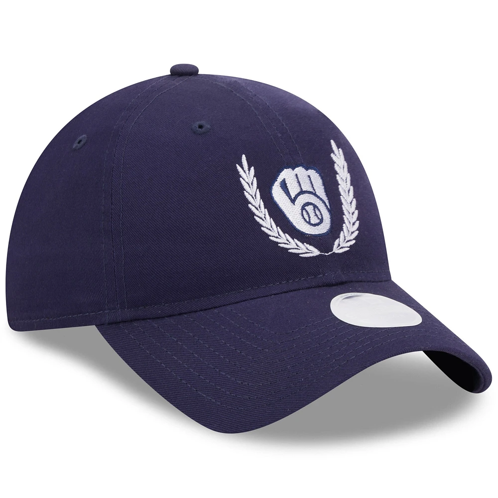 Women's New Era Navy Milwaukee Brewers Leaves 9TWENTY Adjustable Hat