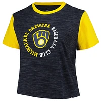 Women's New Era Navy Milwaukee Brewers Plus Crossover Back Cropped T-Shirt