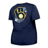 Women's New Era Navy Milwaukee Brewers Plus Two-Hit Front Knot T-Shirt