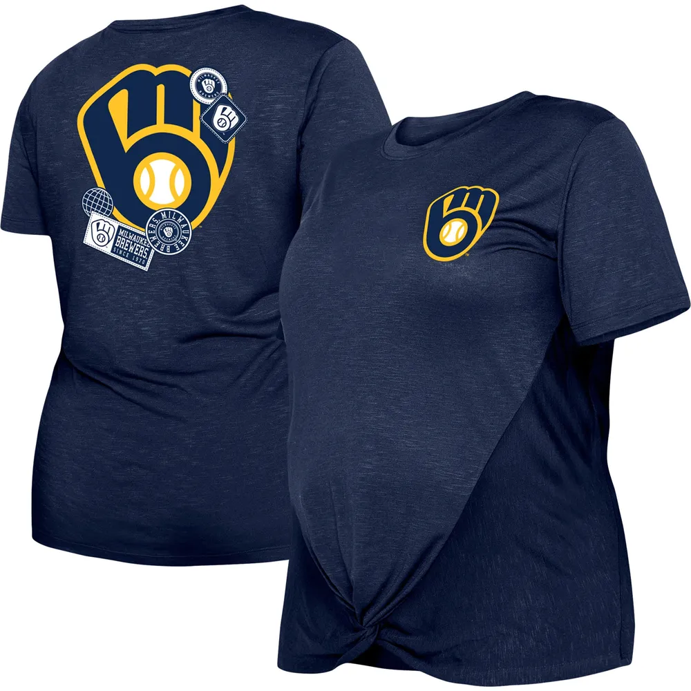 Women's New Era Navy Milwaukee Brewers Plus Two-Hit Front Knot T-Shirt