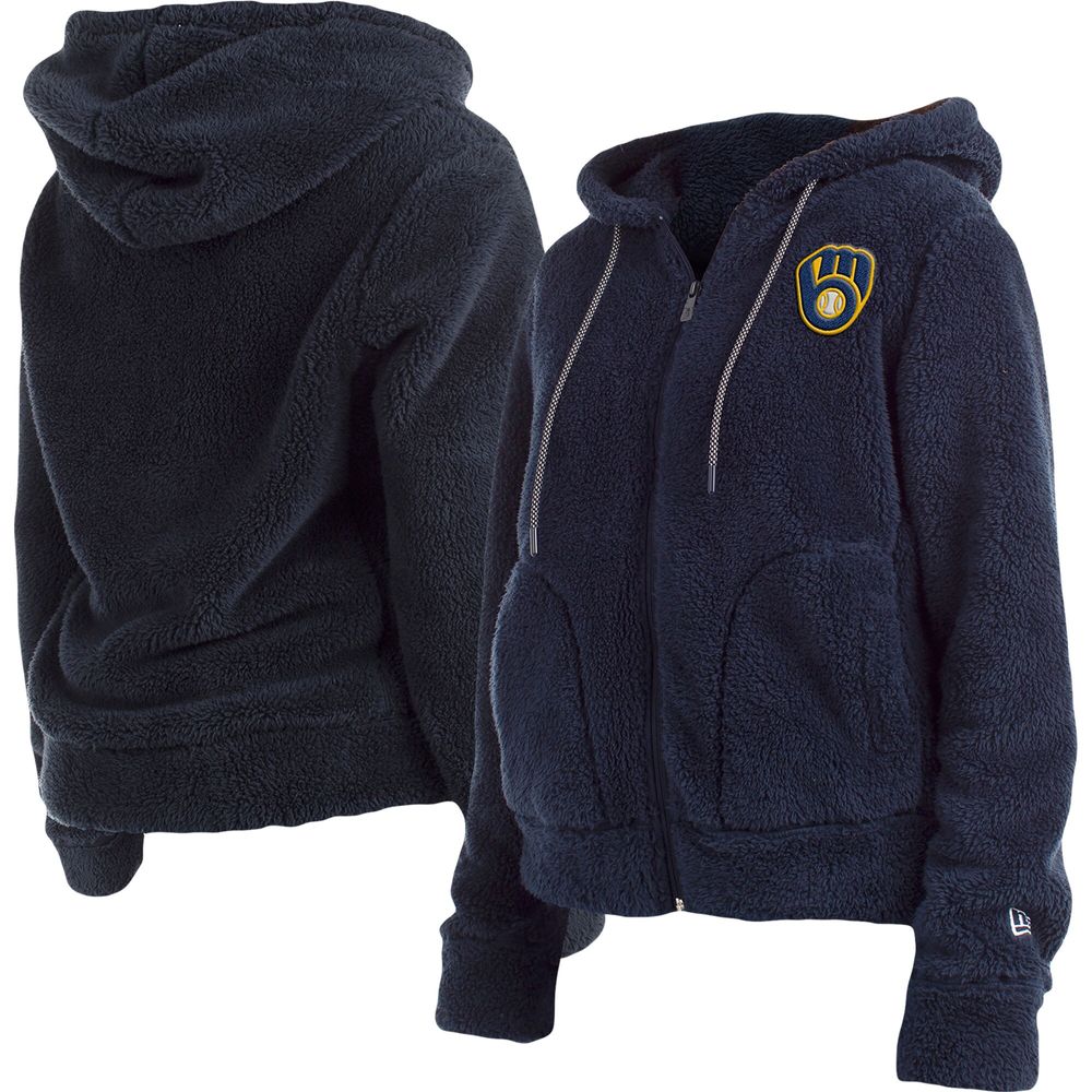 Women's New Era Navy Milwaukee Brewers Sherpa Full-Zip Jacket