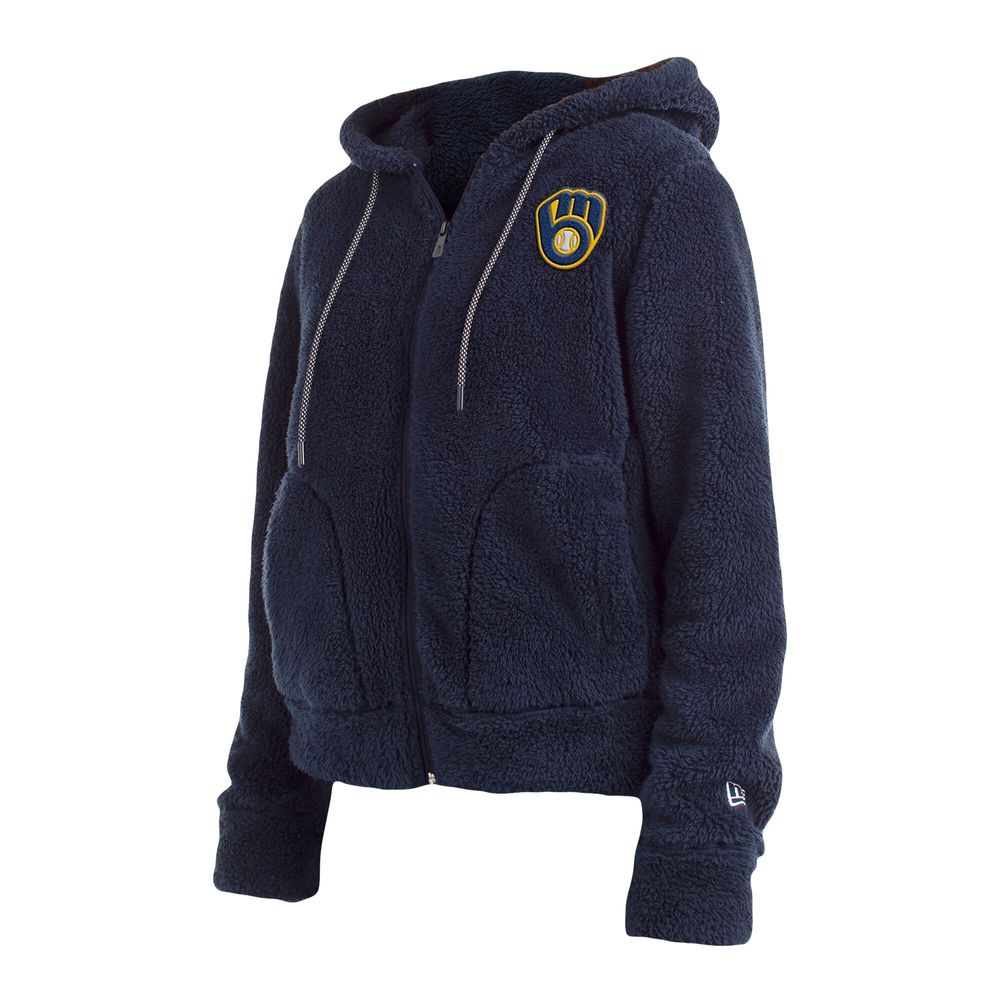 Women's New Era Navy Milwaukee Brewers Sherpa Full-Zip Jacket