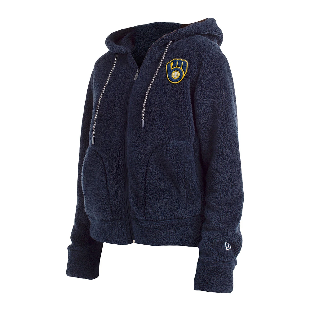 Veste en sherpa pour femme New Era bleu marine Milwaukee Brewers