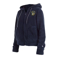 Veste en sherpa pour femme New Era bleu marine Milwaukee Brewers