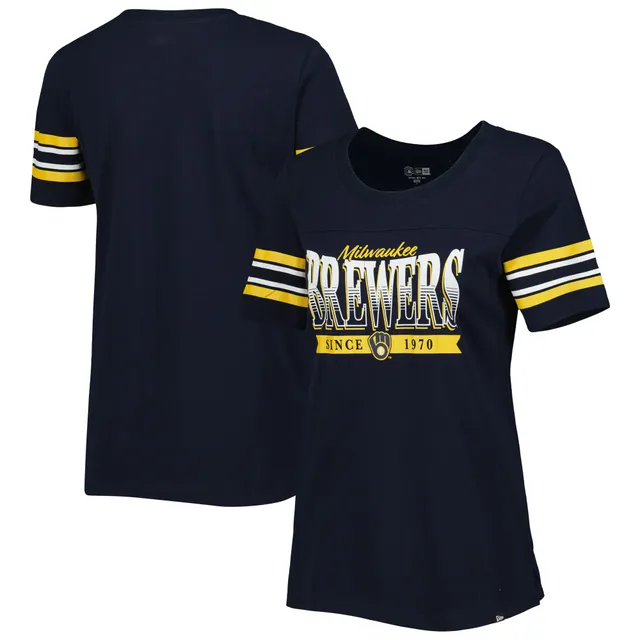 Milwaukee Brewers New Era Women's Tie-Dye Cropped Long Sleeve T-Shirt - Navy