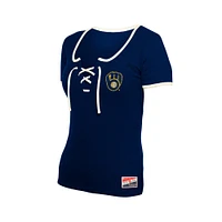 Women's New Era Navy Milwaukee Brewers Throwback Lace Up T-Shirt
