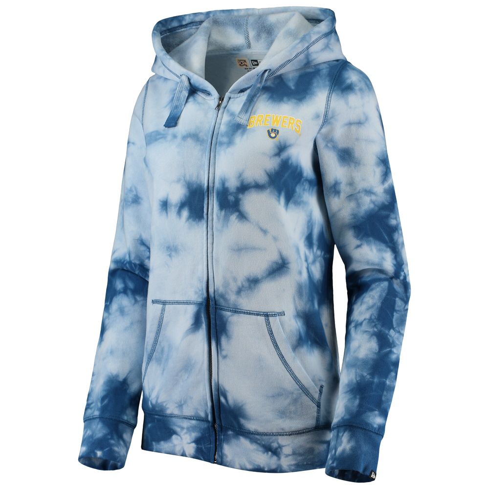 Women's New Era Royal Milwaukee Brewers Tie-Dye Full-Zip Hoodie