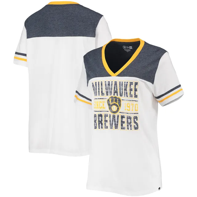 Women's Profile Navy Milwaukee Brewers Plus Size Arch Logo T-Shirt Size: 2XL