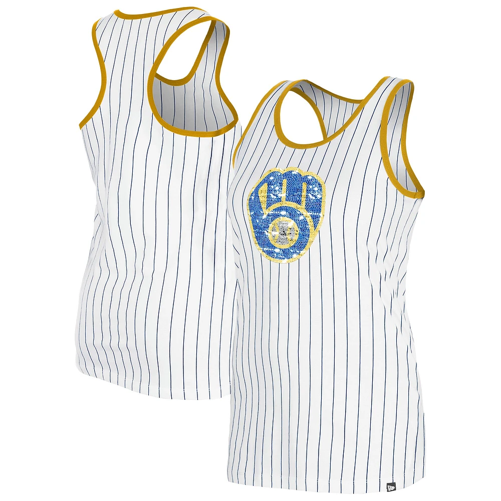 Women's New Era White Milwaukee Brewers Gameday Pinstripe Tank Top