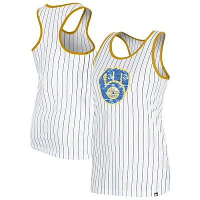 Women's New Era White Milwaukee Brewers Gameday Pinstripe Tank Top