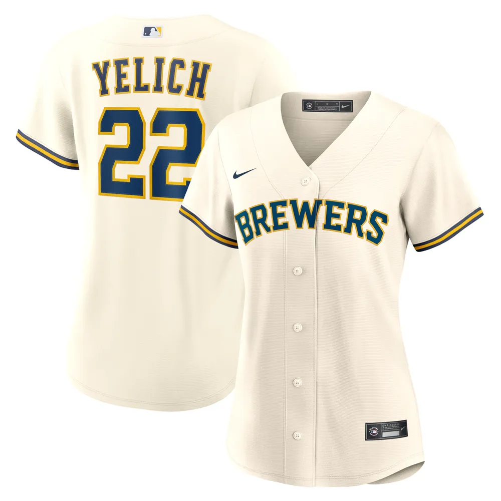 Maillot de joueur réplique à domicile des Milwaukee Brewers Nike Christian Yelich crème pour femme