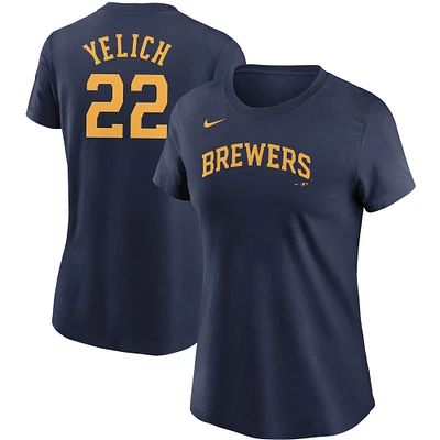 T-shirt avec nom et numéro des Milwaukee Brewers Nike Christian Yelich pour femme bleu marine