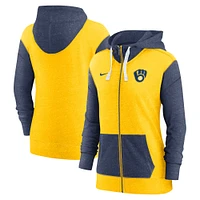 Sweat à capuche entièrement zippé Nike Gold Milwaukee Brewers pour femme