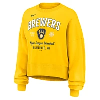 Women's Nike Gold Milwaukee Brewers Oversized High Hip Pullover Sweatshirt