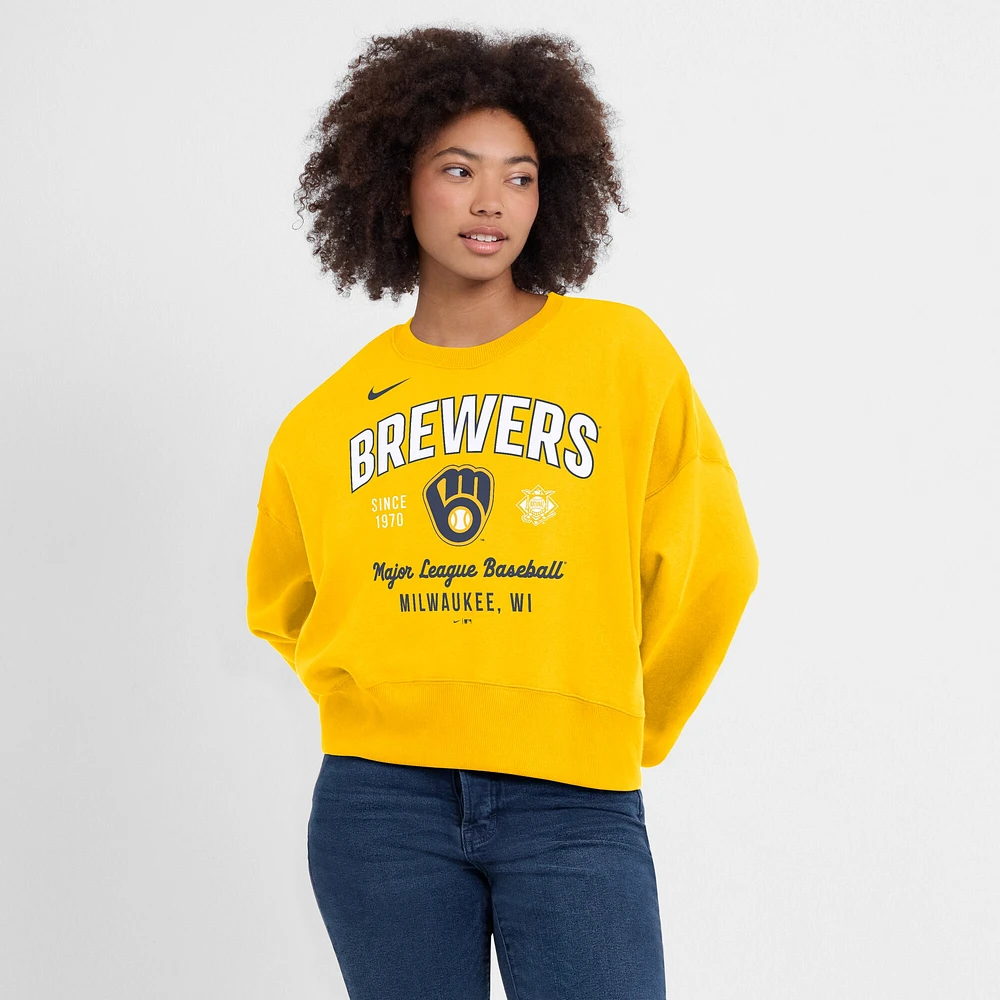 Women's Nike Gold Milwaukee Brewers Oversized High Hip Pullover Sweatshirt
