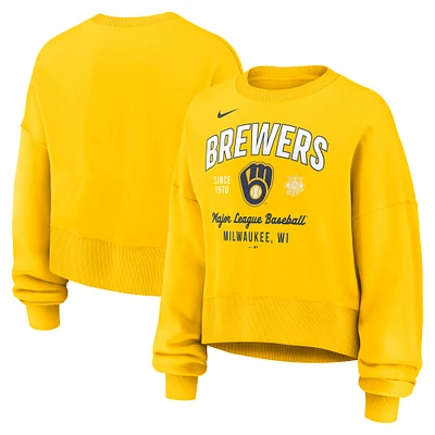 Women's Nike Gold Milwaukee Brewers Oversized High Hip Pullover Sweatshirt