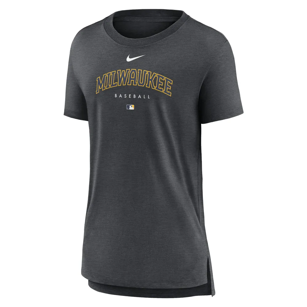 Women's Nike Heather Charcoal Milwaukee Brewers Authentic Collection Early Work Tri-Blend T-Shirt